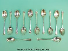 Twelve hallmarked silver rat-tail teaspoons,