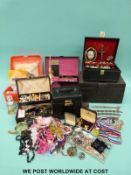 A large quantity of costume jewellery to include silver earrings, bone necklace, coin bracelets,