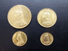 An 1887 Queen Victoria Jubilee gold sovereign set comprising five pounds, two pounds,