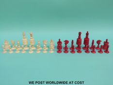 A 19thC turned ivory chess set (height of king 9.