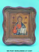 A Russian icon depicting Jesus Christ, in hinged box type frame,