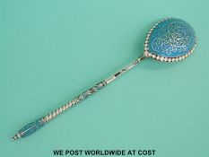 An Imperial Russian silver and cloisonne spoon Ivan Altylcov Moscow c1890