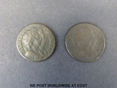 Two William and Mary farthings one F,