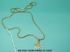 A yellow metal chain and pendant both marked 750 (6.