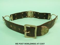 A Victorian hallmarked silver mounted leather chatelaine belt,