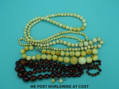 Three 19thc ivory beaded necklaces,