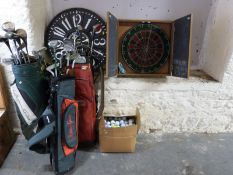 A quantity of golf clubs,