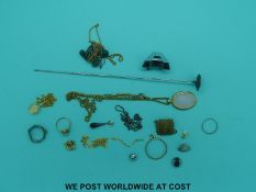 A silver hat pin, vintage jewellery boxes malachite necklace, etc.