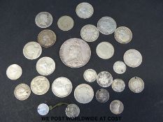 A Victorian 1887 Jubilee crown, together with a further cachet of pre 1900 silver,