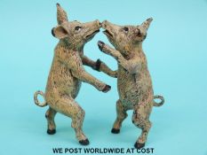 Austrian cold painted bronze whimsical study of two dancing pigs with Bergman Foundry mark to the