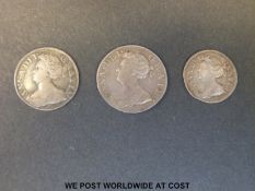 Queen Anne 1708 maundy fourpence, 1706 threepence,