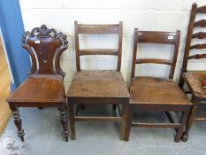 Seven 19thC chairs including a mahogany shield back chair with carved surround