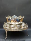 A large silver plated punch set comprising tray, bowl,