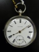 Waltham hallmarked silver open faced pocket watch with Roman numerals,