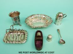 A hallmarked silver miniature toast rack (length 7.