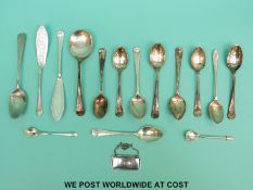 A quantity of hallmarked teaspoons, bottle ticket,