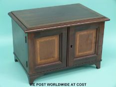 A mahogany inlaid five drawer coin collector's or specimen cabinet with label to base John Sharpe &