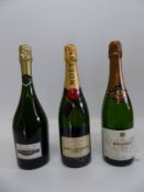Three bottles of champagne, Moet and Chandon Imperial, Henri Harlin 1989 and a Bouvet Saumur Brut,