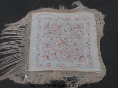 An embroidered Japanese silk fringed shawl
