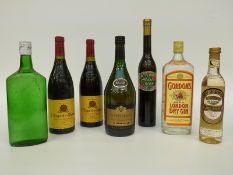 Six bottles of alcohol to include gin, tequila,