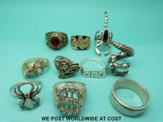 Ten silver rings to include one in the form of a scorpion,