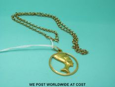 A 9ct gold chain (3.8g) with a yellow metal pendant marked 750 (4.