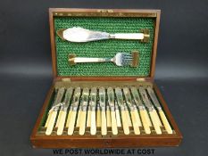 A mahogany-cased plated fish service