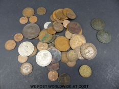 A small collection of coins 18thC onwards to include George I and II farthing and halfpenny etc,