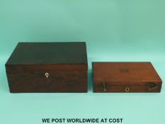 A flame mahogany box together with a mahogany case (W35.