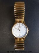Raymond Weil gold plated wristwatch with date aperture, gold hands and markers and white face,