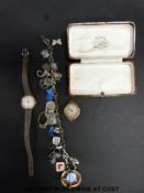 Two 9ct gold ladies wristwatches together with a charm bracelet and vintage jewellery boxes.