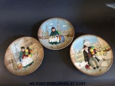 Three Royal Doulton plates including Balloon Seller and Silks and Ribbons