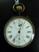 The Ascot gun metal chronograph pocket watch with gold hands and bezel,