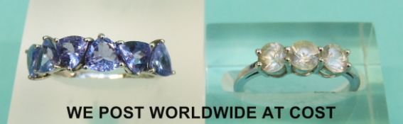 Two 9ct white gold rings, one set with amethyst, the other with zircon (3.