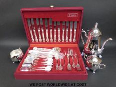 A canteen of cutlery and a plated coffee set