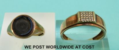 A 9ct gold ring together with a yellow metal ring set with 16 diamonds (4.