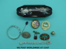 A silver bangle, silver bracelet, Miracle brooch, Victorian silver brooch,