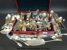 A quantity of cutlery in a canteen and loose including some sets of six, Mappin & Webb etc.