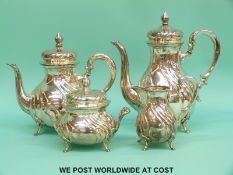 A Brand Sohn 800 grade white metal wrythen four piece teaset,
