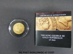 A George III 1820 gold full sovereign in deluxe case with London Mint certificate