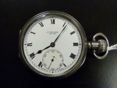 J W Benson London hallmarked silver open faced keyless winding pocket watch with blued hands,