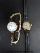 Swiss 9ct gold ladies wristwatch with blued hands,