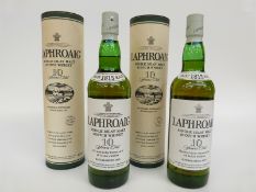 Two boxed bottles of Laphroaig 10 year old,