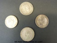 Three silver crown sized 19thC coins to include 1858 Isabel II, Espanas 20 reales' 1904,