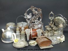 A collection of plated ware including cruet, cutlery,