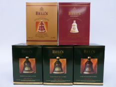 Five boxed Christmas Bell's whisky bells, each 70cl, 40% vol comprising of 1992, 1993 x 2, 1999,