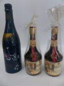 Two bottles of Commraderie Cyprus dessert wine, 375cl, and Taittinger 1982 champagne, 750ml,