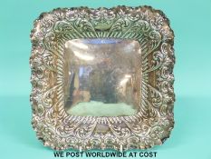 A hallmarked silver square bowl with embossed rim, Sheffield 1901 maker Fenton Brothers Ltd,