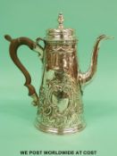 A Georgian hallmarked silver coffee pot, height 20cm,
