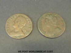 A VF 1734 George II half penny together with a fine example of 1752